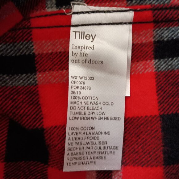 Tilley Plaid Flannel Long Sleeve Button-down Shirt Red Black Gray Men’s Size XL - Picture 4 of 13